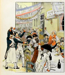 Revolutionary banquet after the capture of the Bastille. Illustration by Job for the book La Tour d