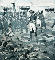 The guard died but did not respond to General Cambronne commanding the last square of Garde while the enemy asked the French army to surrender to the Battle of Waterloo on 18 June 1815. Illustration of Job (Jacques Marie Gaston Onfray and Breville)