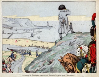 Project of Attack of England by English Army Led by Napoleon from Boulogne-sur-Mer Camp in March 1803 - Lithograph by Job